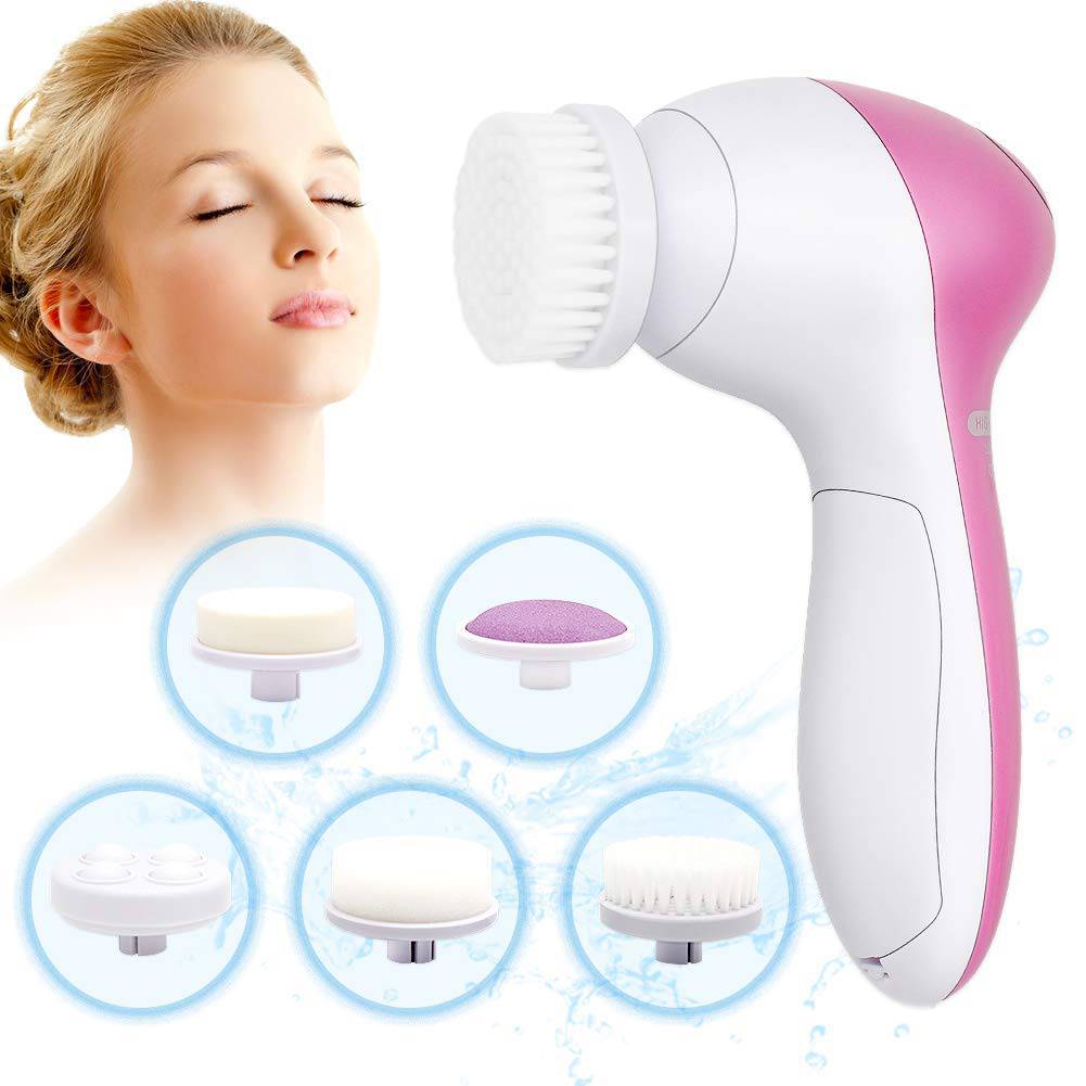 6 In1 Electric Sponge Body Cleaning Brush,Vibrating Facial Clenasing Brush